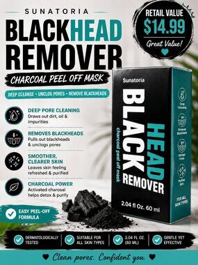 Sunatoria Blackhead Remover Charcoal Peel Off Face Mask 60mL Deep Pore Cleanse